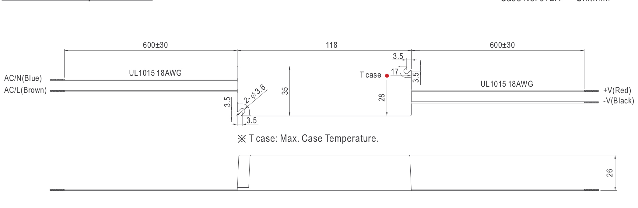 Waterproof IP67 plastic LED driver 20W power supply mechanical specification